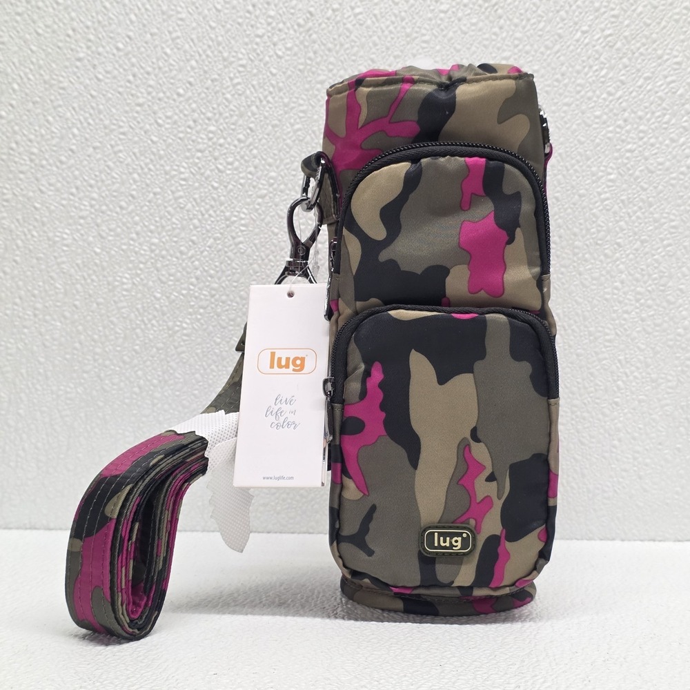 Lug Huggie Insulated Crossbody Water Bottle Bag Camouflage Orchid Green Pink